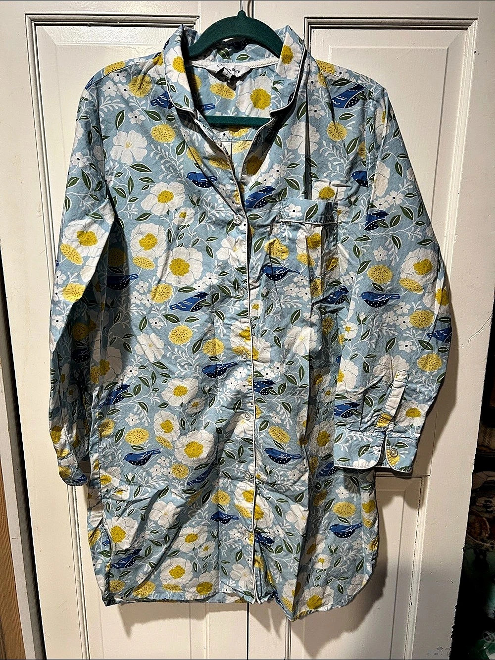The Company Store Company Cotton Printed Poplin Women's Nightshirt Blue & Yellow